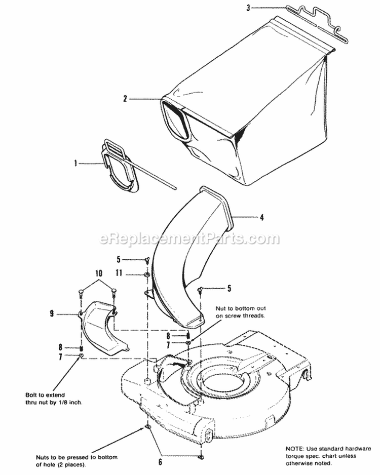 Grass Bag  Chute Group Diagram and Parts List for 1690795  Simplicity Lawn Mower