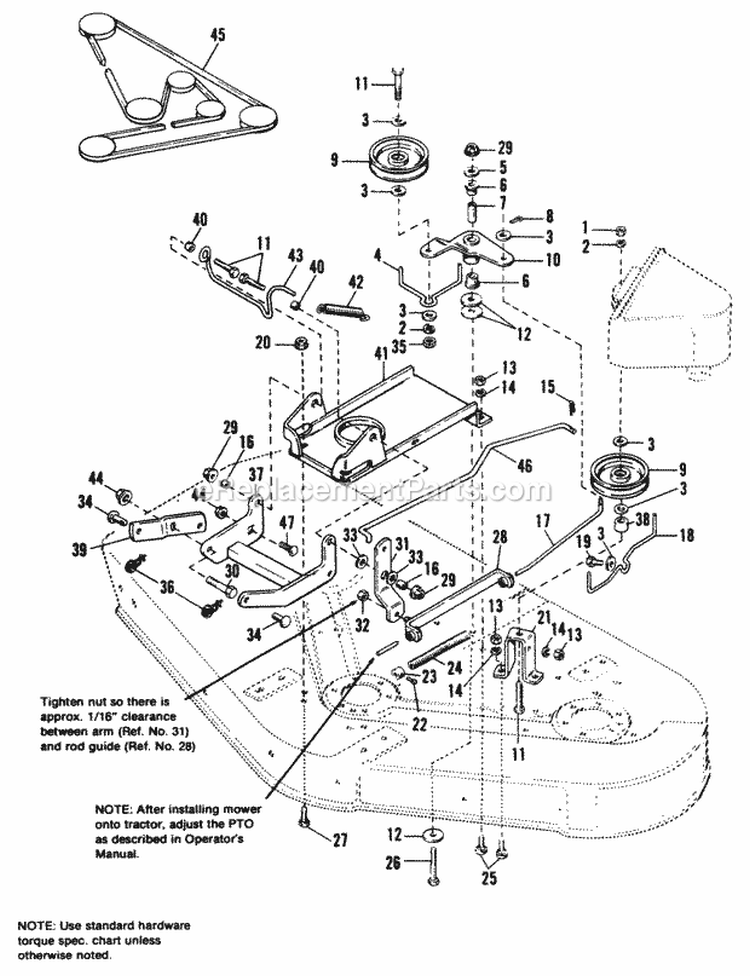 42  48 Clutch  Support Group Diagram and Parts List for 1690694  Simplicity Lawn Tractor