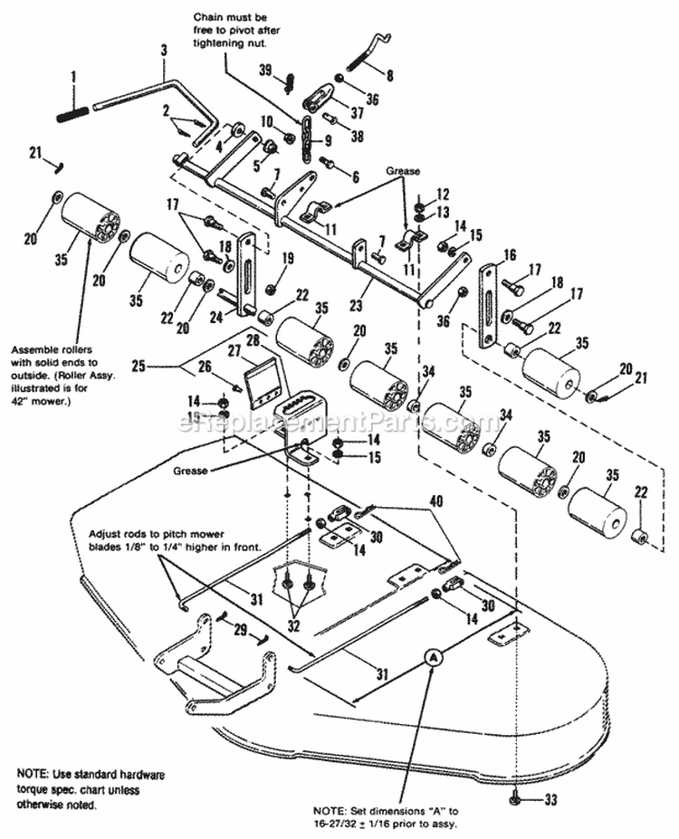 42  48 Height Adjusting  Roller Group Diagram and Parts List for 1690694  Simplicity Lawn Tractor