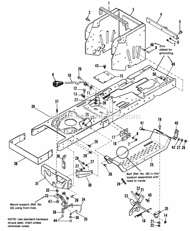 Frame Group - Early Models Diagram and Parts List for 1691028  Simplicity Lawn Tractor
