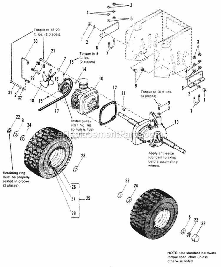 Transmission  Rear Tire Group Diagram and Parts List for 1691052  Simplicity Lawn Tractor