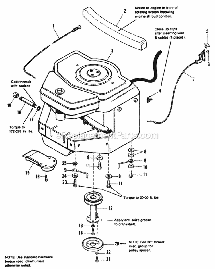 Engine Group Diagram and Parts List for 1691176  Simplicity Lawn Tractor