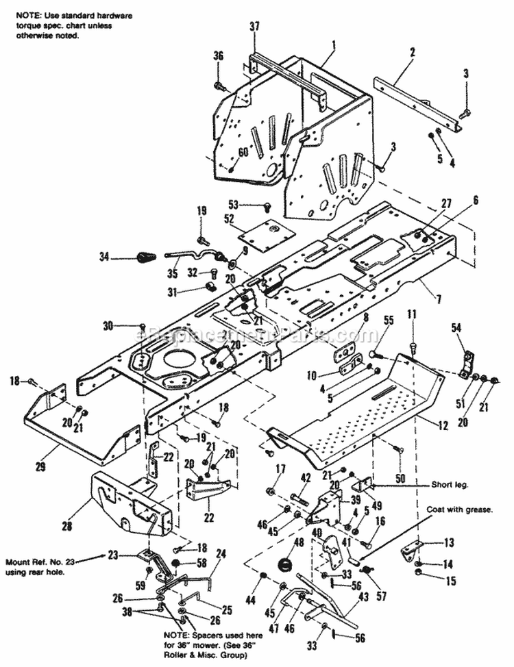 Frame Group Diagram and Parts List for 1691176  Simplicity Lawn Tractor