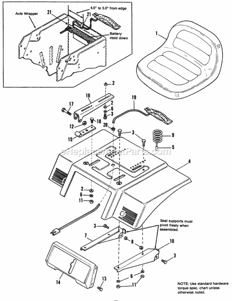 Seat  Deck Group Diagram and Parts List for 1691228  Simplicity Lawn Tractor