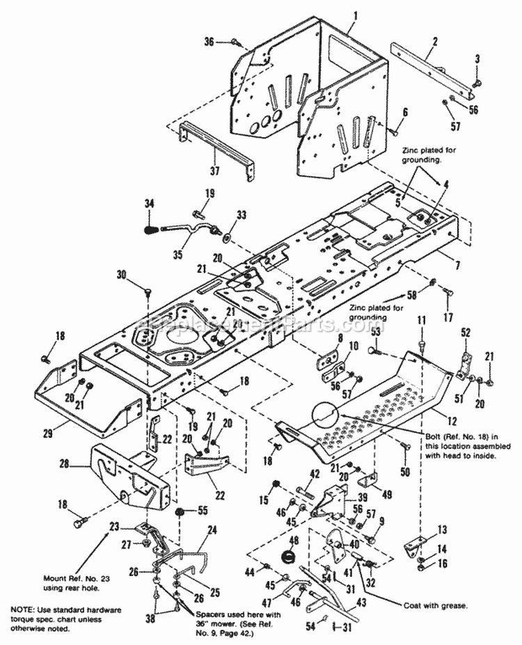 Frame Group Diagram and Parts List for 1691228  Simplicity Lawn Tractor
