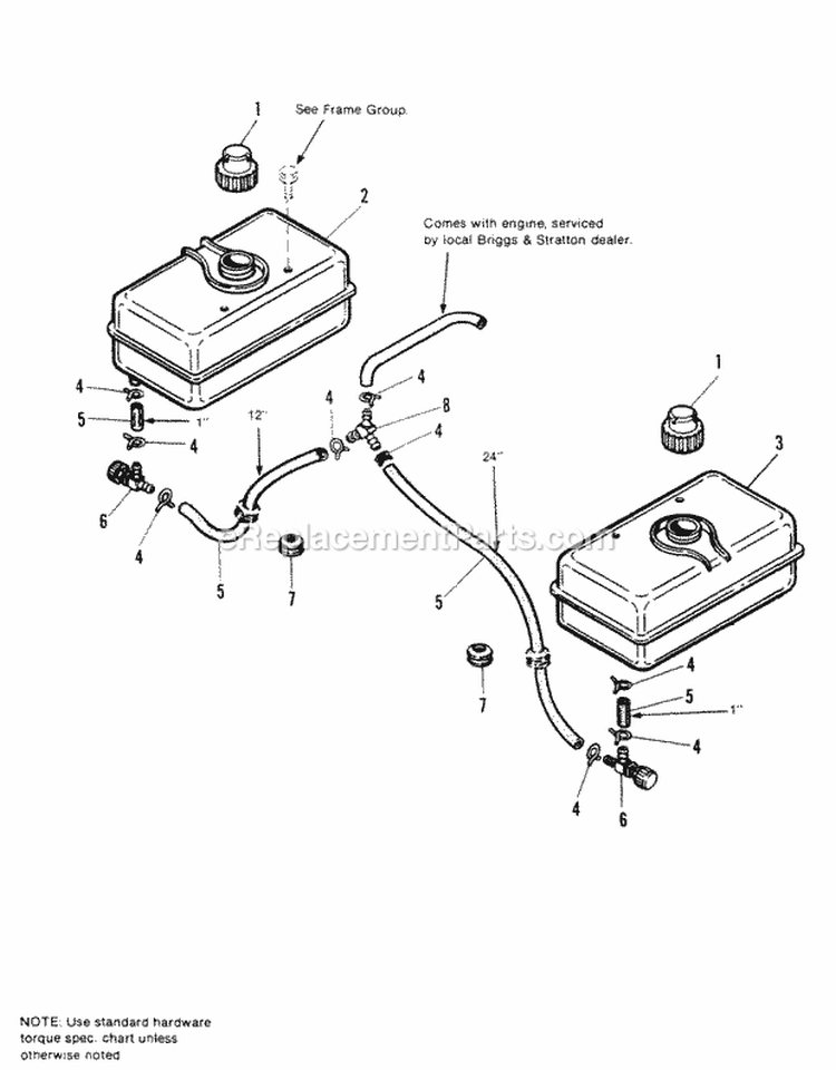 Fuel System Group Diagram and Parts List for 1691279  Simplicity Lawn Tractor
