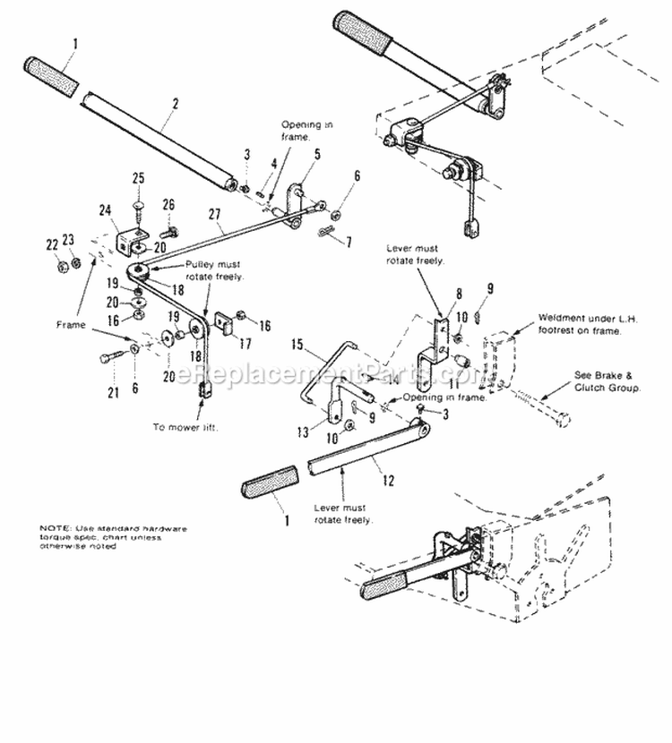 Lift Group - Pto  Mower Diagram and Parts List for 1691279  Simplicity Lawn Tractor