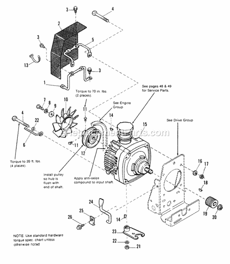 Transmission Drive Group Diagram and Parts List for 1691279  Simplicity Lawn Tractor