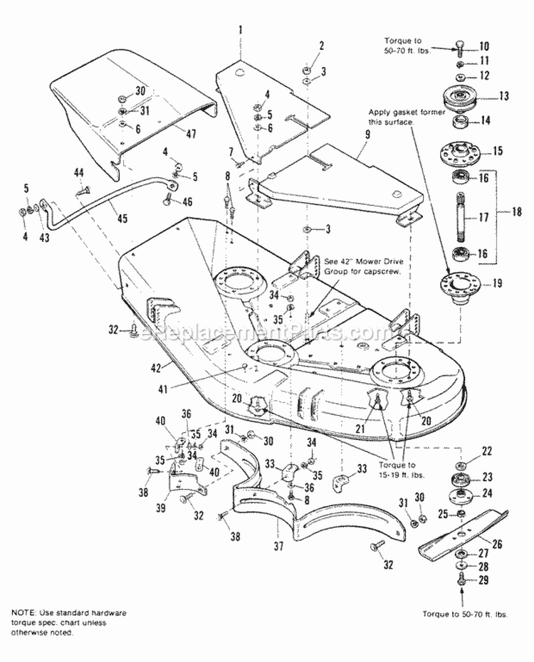 42 Mower Deck  Arbor Group Diagram and Parts List for 1691233  Simplicity Lawn Tractor