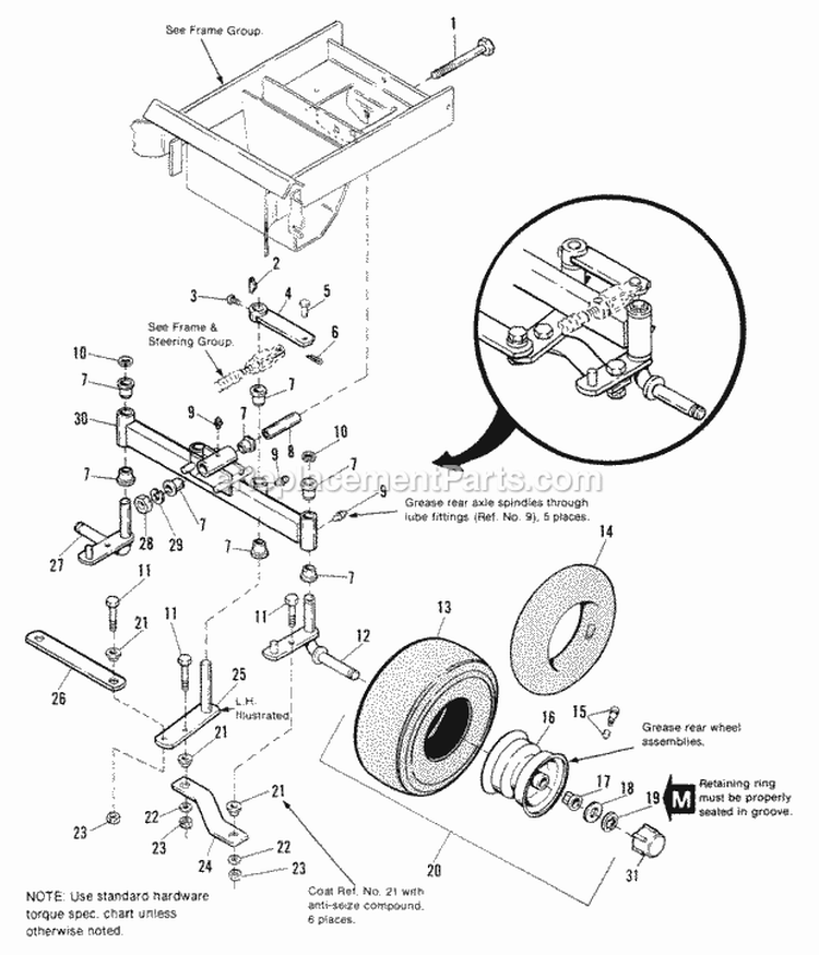 Rear Axle  Rear Wheels Group Diagram and Parts List for 1691233  Simplicity Lawn Tractor
