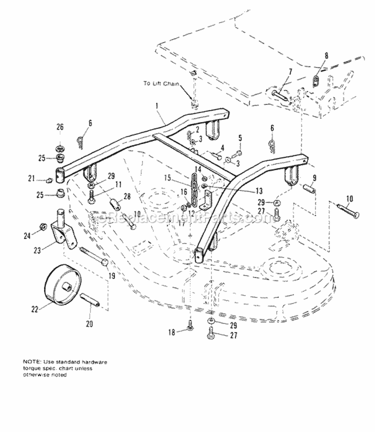 42 Mower Support Group Diagram and Parts List for 1691233  Simplicity Lawn Tractor