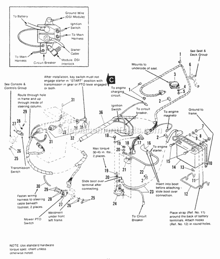 Electrical Group Diagram and Parts List for 1691466  Simplicity Lawn Tractor
