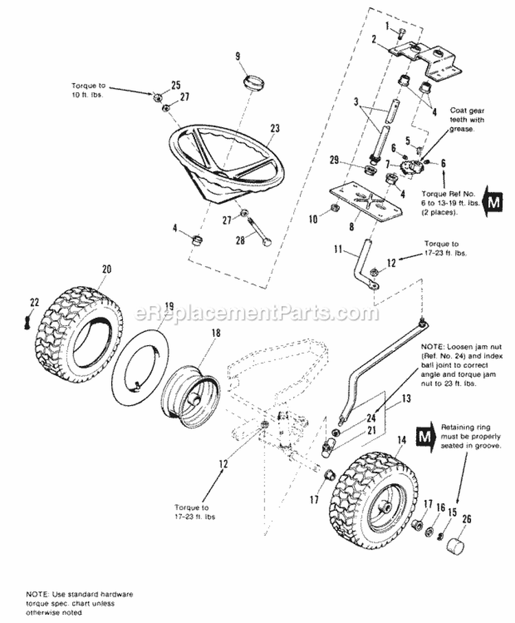 Steering  Front Wheel Group Diagram and Parts List for 1691555  Simplicity Lawn Tractor