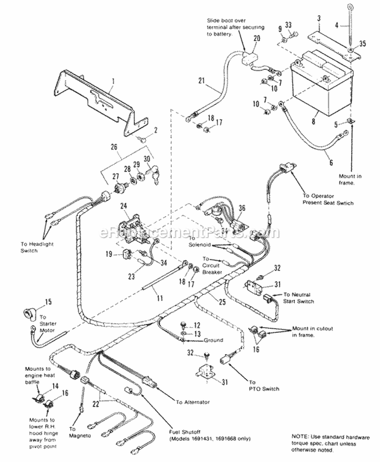 Electrical Group Diagram and Parts List for 1691555  Simplicity Lawn Tractor