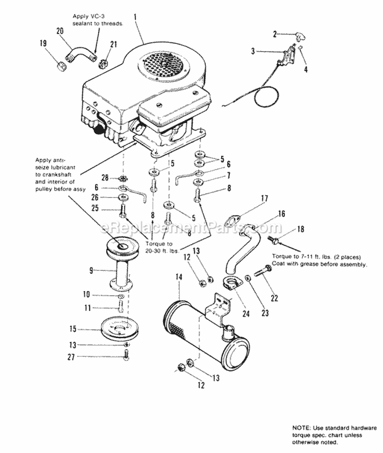 Engine Group Diagram and Parts List for 1691555  Simplicity Lawn Tractor
