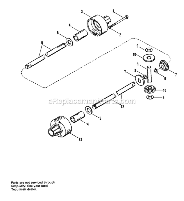 Peerless Differential Model 100 Diagram and Parts List for 1691109  Simplicity Lawn Tractor