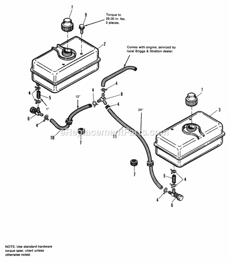 Fuel System Group Diagram and Parts List for 1691668  Simplicity Lawn Tractor
