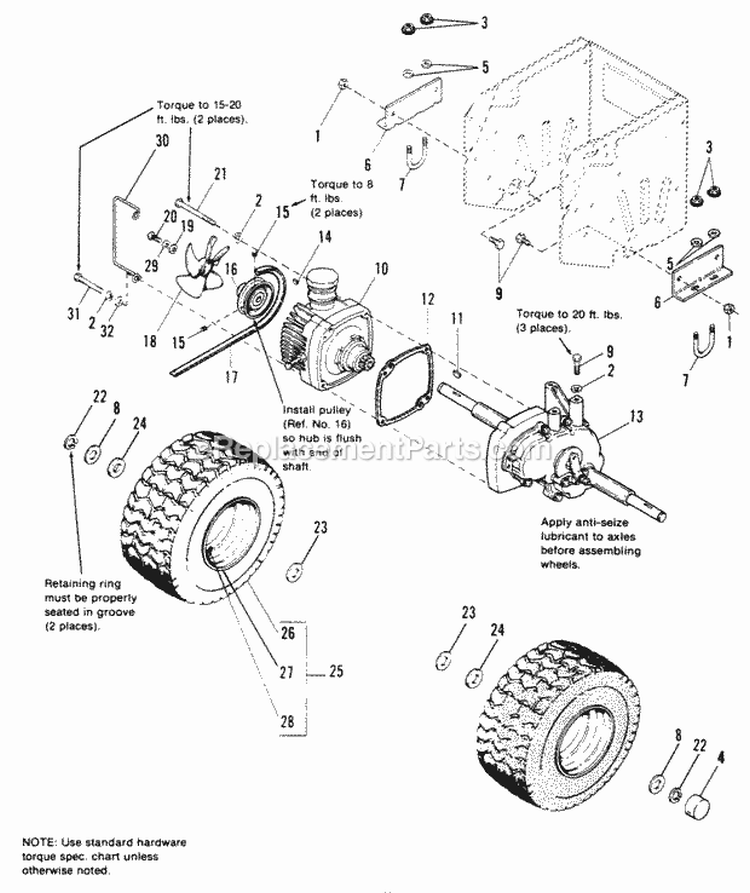 Transmission  Rear Tire Group Diagram and Parts List for 1691481  Simplicity Lawn Tractor