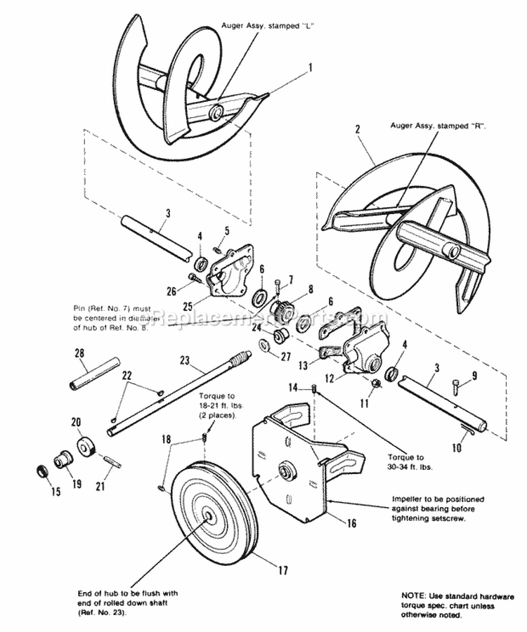 Auger Drive Group Diagram and Parts List for 1691374  Simplicity Snow Blower
