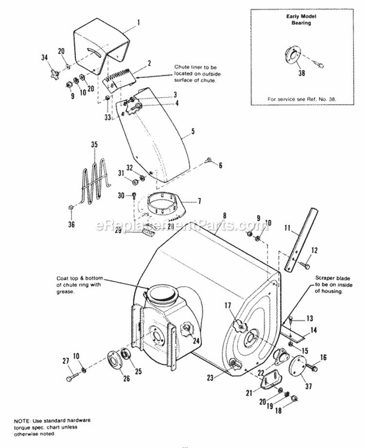 Auger Housing  Chute Group Diagram and Parts List for 1691374  Simplicity Snow Blower