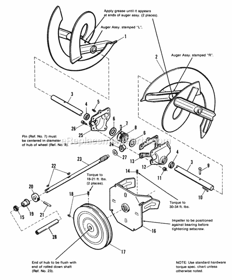 Auger Drive Group Diagram and Parts List for 1691368  Simplicity Snow Blower