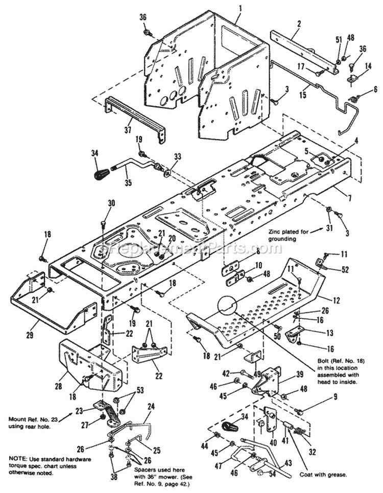 Frame Group Diagram and Parts List for 1691503  Simplicity Lawn Tractor