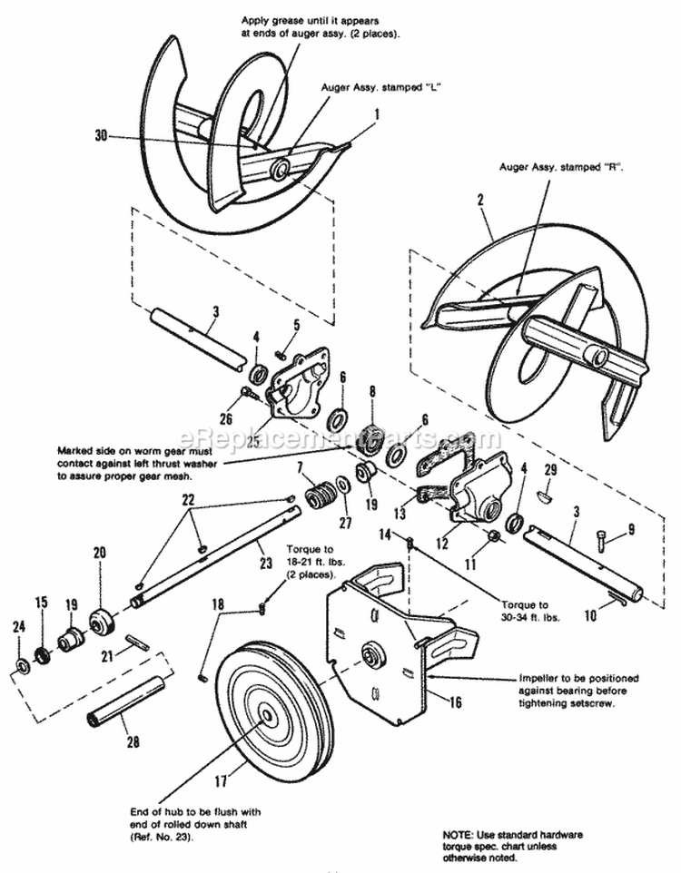 Auger Drive Group Diagram and Parts List for 1691774  Simplicity Snow Blower