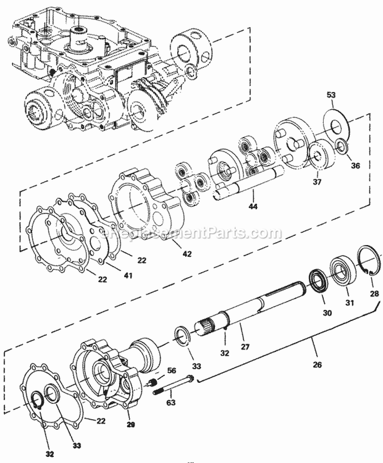 Eaton 850 Transaxle - Right Axle Subassembly Diagram and Parts List for 1691824  Simplicity Lawn Tractor