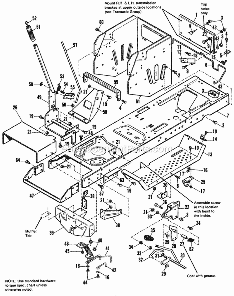 Frame Group Diagram and Parts List for 1691824  Simplicity Lawn Tractor