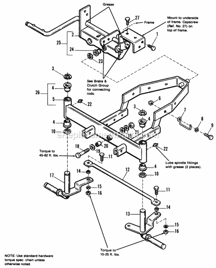Front Axle Group Diagram and Parts List for 1691824  Simplicity Lawn Tractor