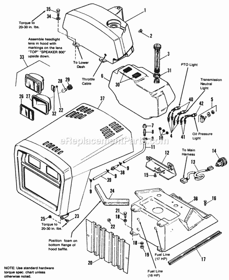 Hood Grille  Dash Group Diagram and Parts List for 1691824  Simplicity Lawn Tractor