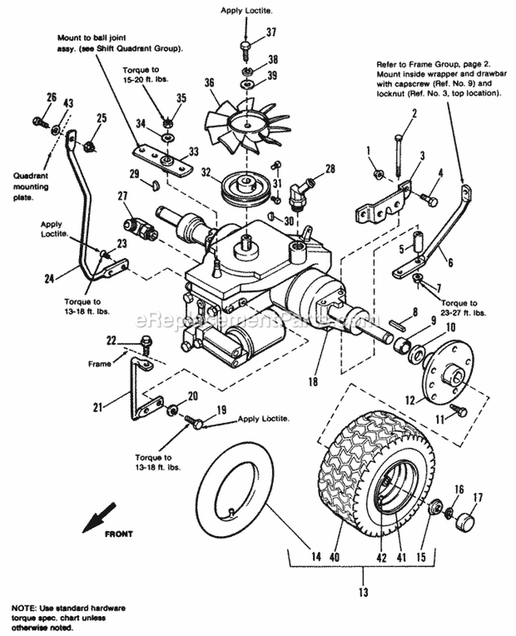 Transaxle Group Diagram and Parts List for 1691824  Simplicity Lawn Tractor