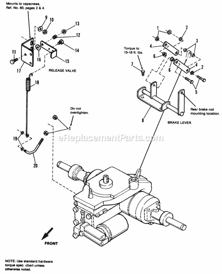 Brake Lever Assy  Release Valve Diagram and Parts List for 1691824  Simplicity Lawn Tractor