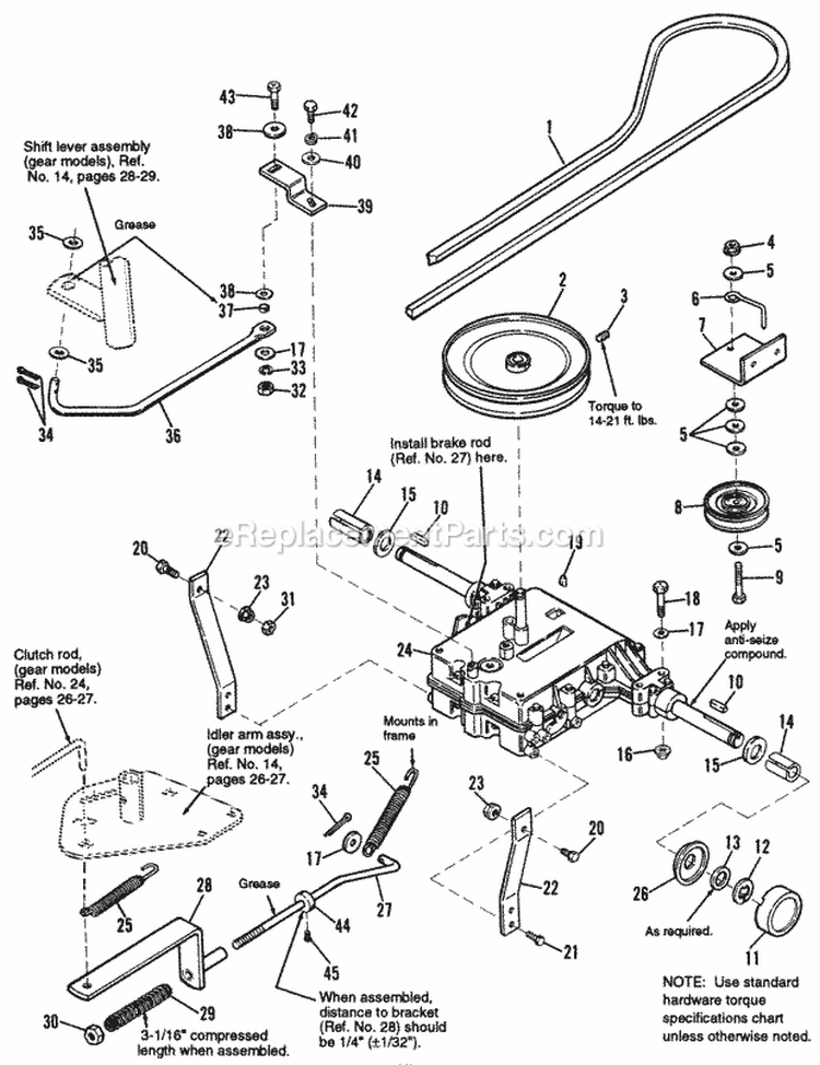 Transmission Group - Gear Diagram and Parts List for 1691891  Simplicity Lawn Tractor