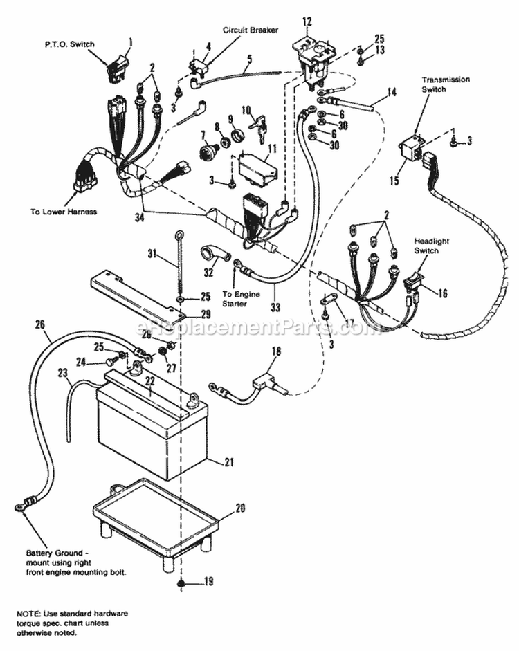 Electrical Group - Main Harness Diagram and Parts List for 1691799  Simplicity Lawn Tractor
