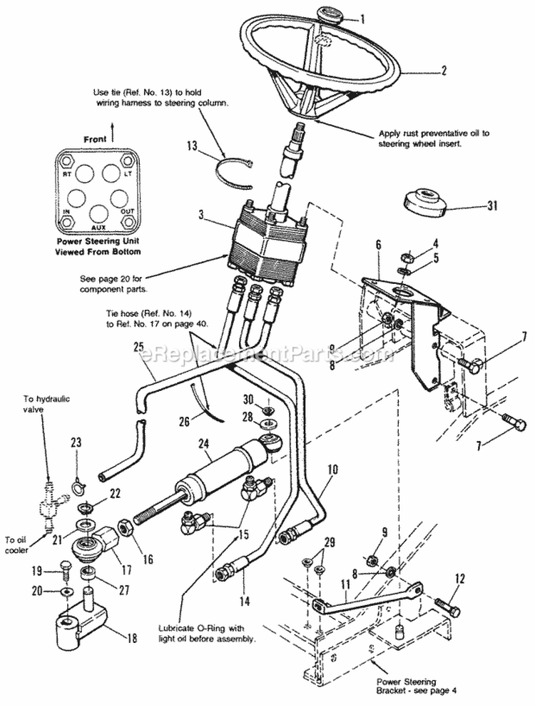Steering Group - Power Diagram and Parts List for 1691925  Simplicity Lawn Tractor