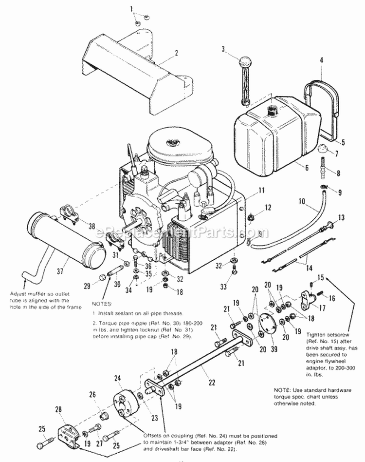 Engine Exhaust  Drive Shaft Group (17Hp) Diagram and Parts List for 1691719  Simplicity Lawn Tractor