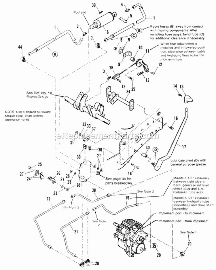 Lift Group - Hydraulic Diagram and Parts List for 1691958  Simplicity Lawn Tractor