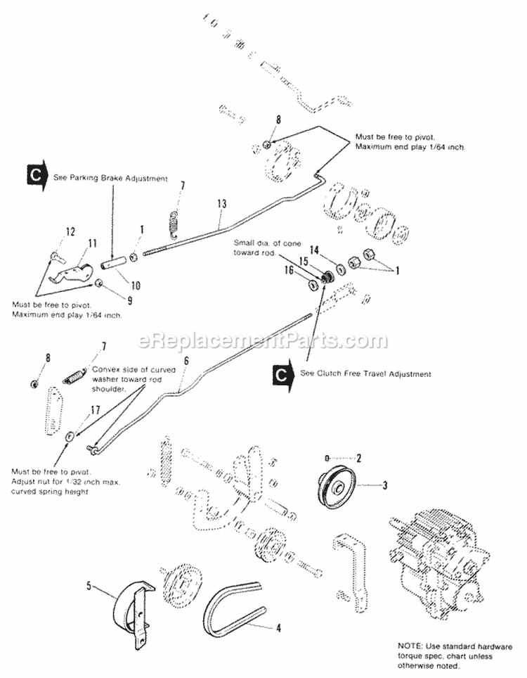 Clutch  Brake Control Group Diagram and Parts List for 1691383  Simplicity Lawn Tractor