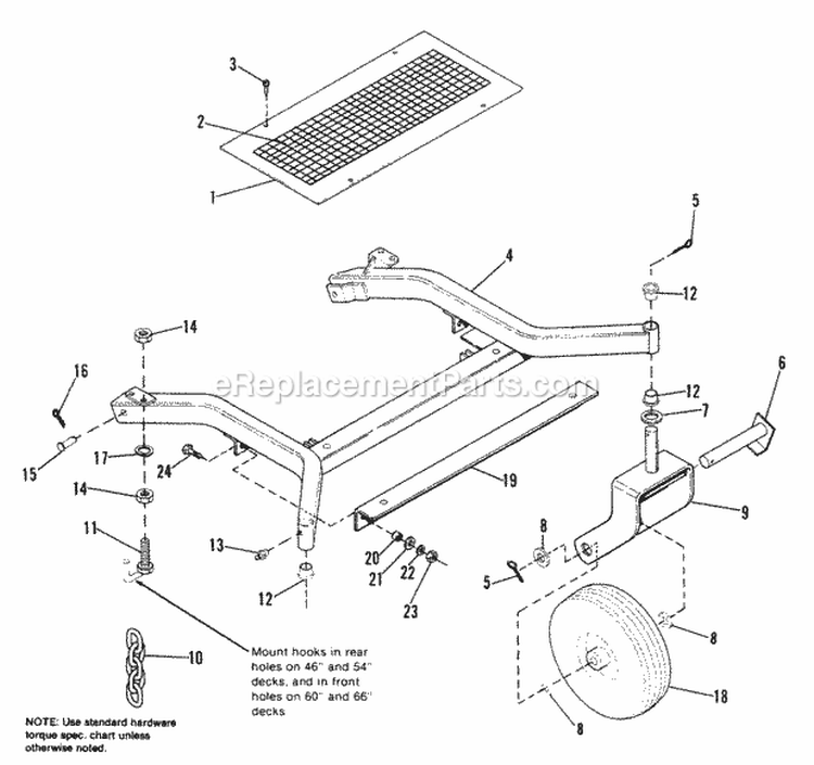 Mower Support Group Diagram and Parts List for 1691973  Simplicity Lawn Tractor