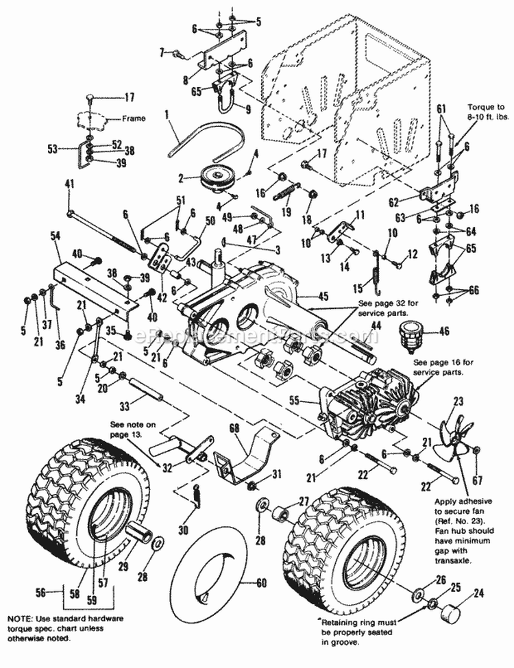 Transmission  Rear Tire Group Diagram and Parts List for 1692052  Simplicity Lawn Tractor