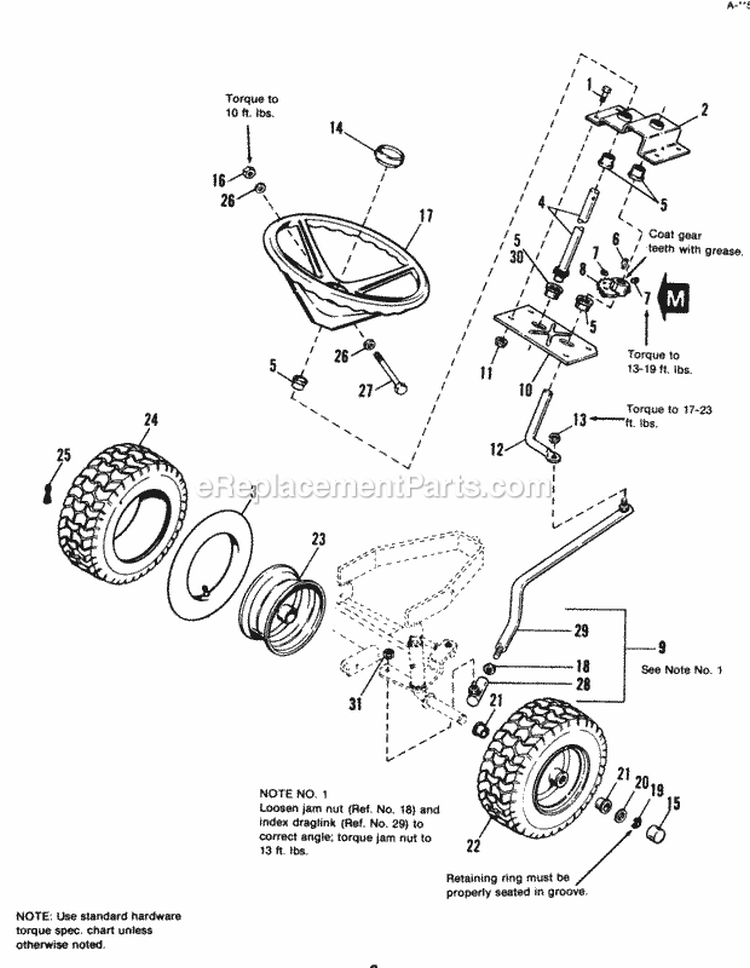 Steering  Front Wheel Group Diagram and Parts List for 1692054  Simplicity Lawn Tractor
