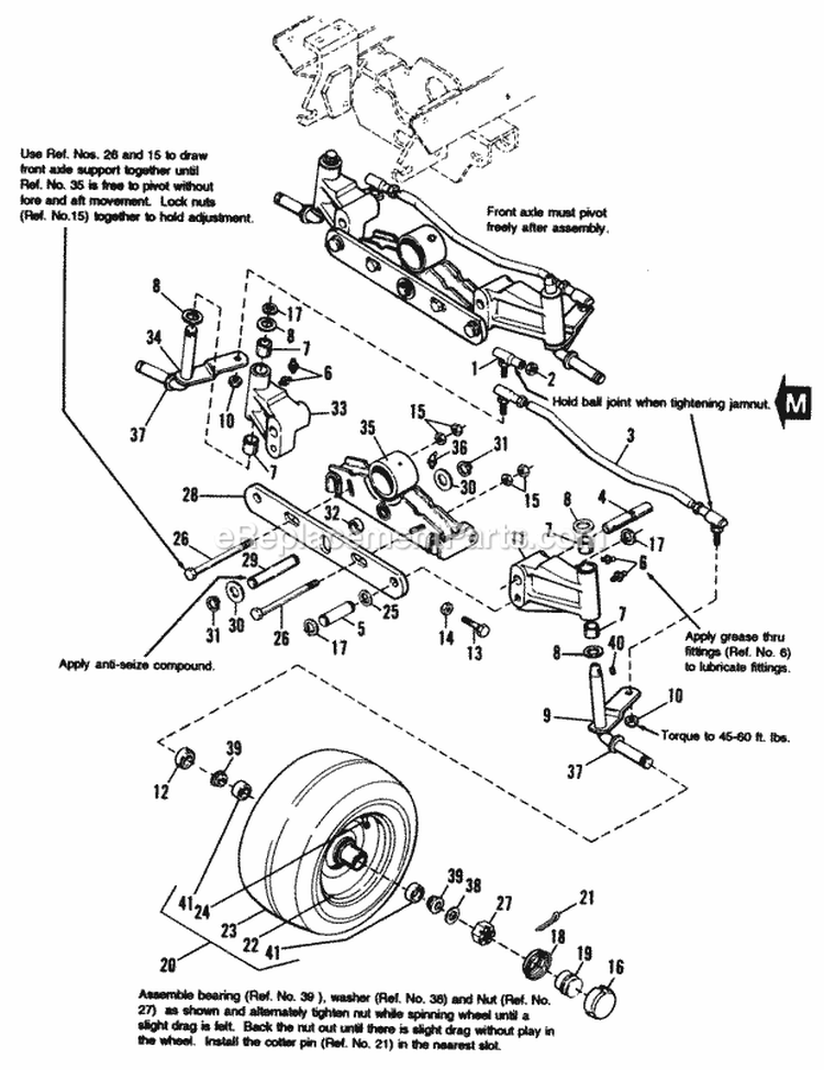 Front Axle Group Diagram and Parts List for 1692139  Simplicity Lawn Tractor