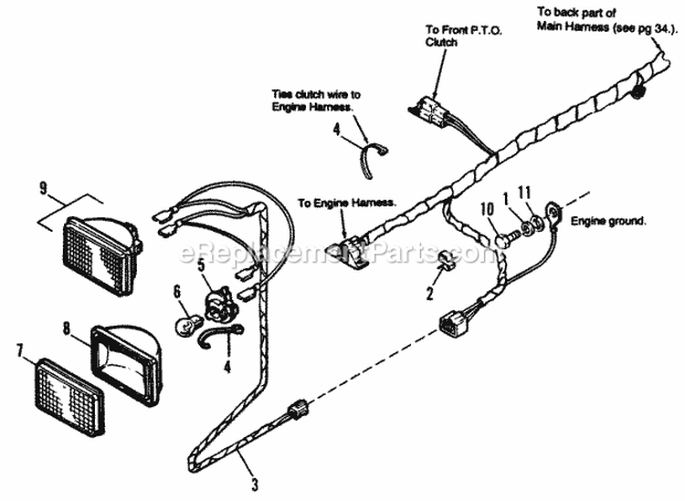 Front Wiring Harness Group Diagram and Parts List for 1692139  Simplicity Lawn Tractor