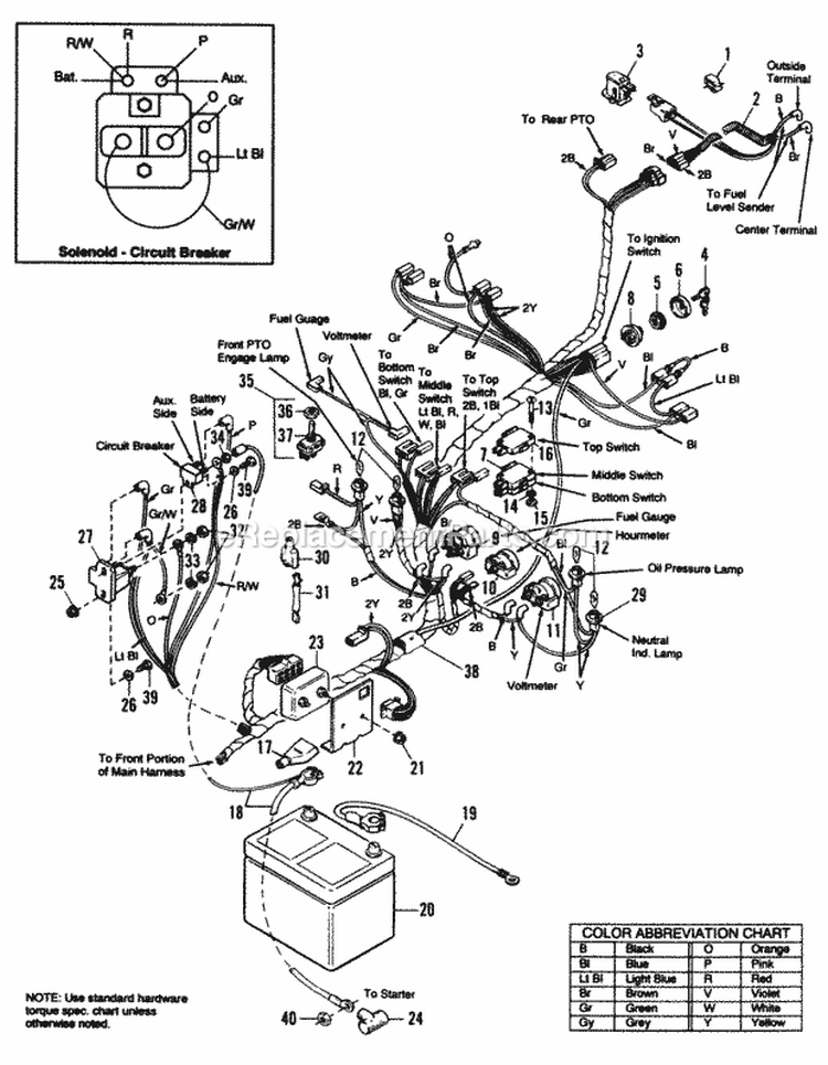Main Wiring Harness Group Diagram and Parts List for 1692139  Simplicity Lawn Tractor