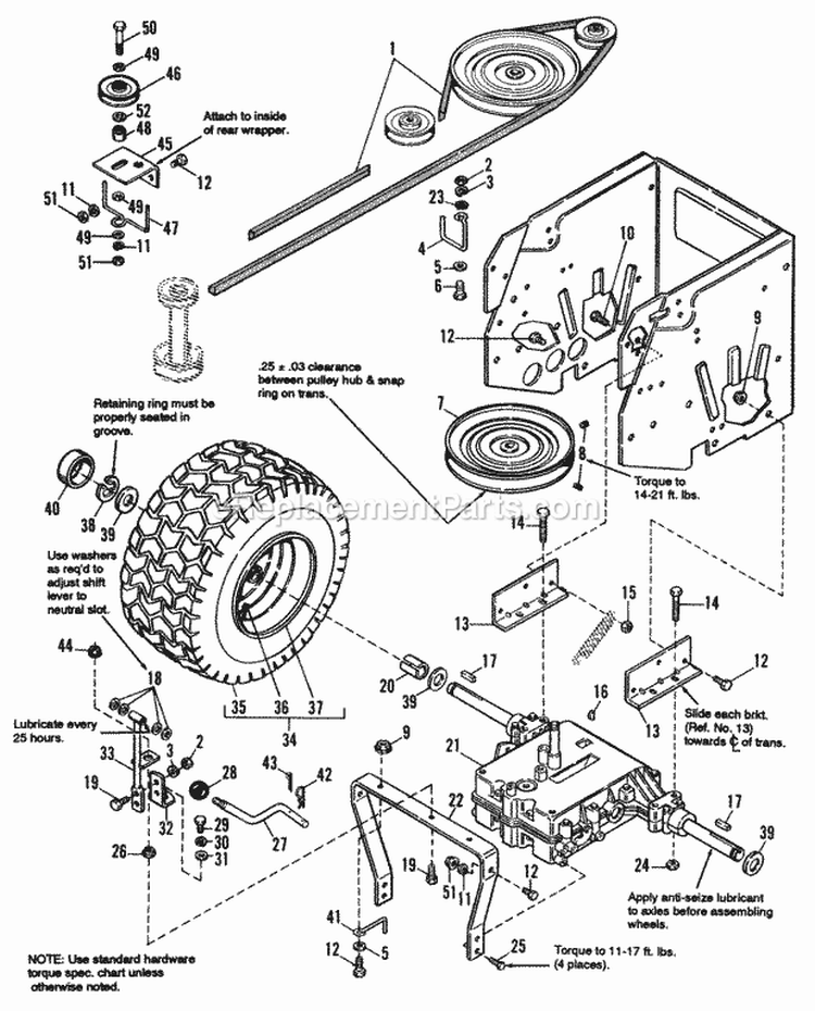 Rear Tires  Drive Group Diagram and Parts List for 1692095  Simplicity Lawn Tractor
