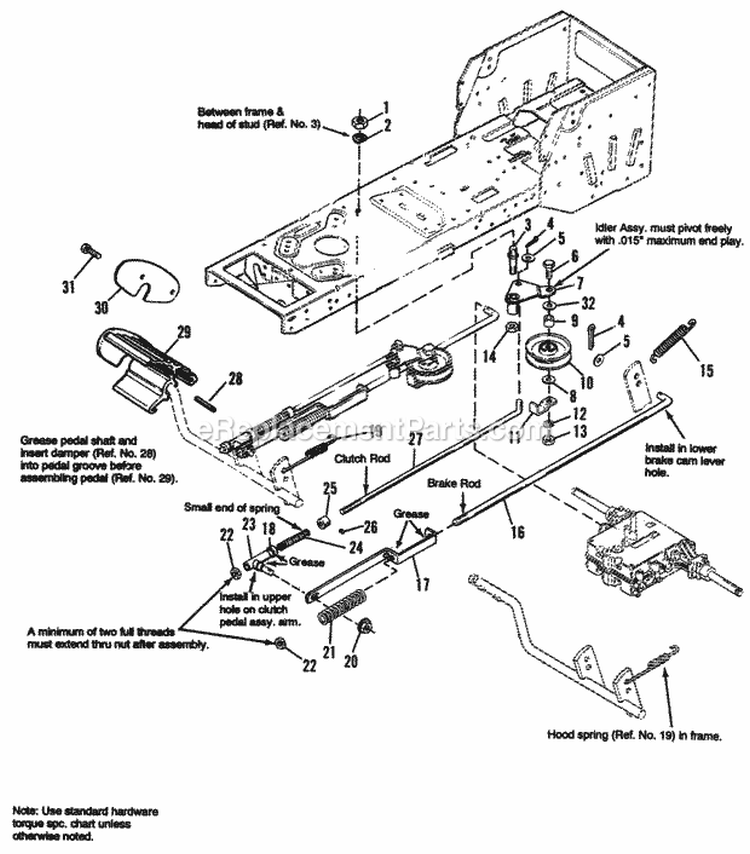 Gear Brake  Clutch Group Diagram and Parts List for 1692166  Simplicity Lawn Tractor