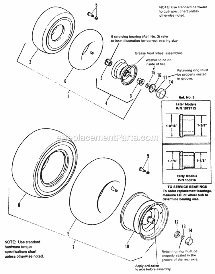 Wheels  Tires Group (Hydro) Diagram and Parts List for 1692076  Simplicity Lawn Tractor