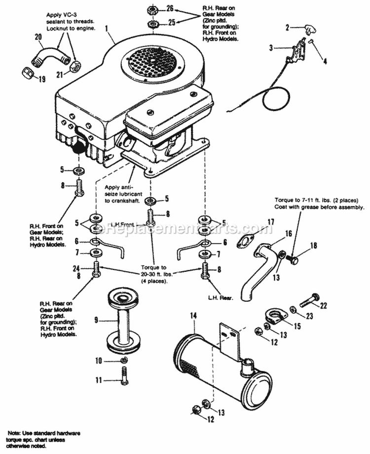 Engine Group Diagram and Parts List for 1692156  Simplicity Lawn Tractor
