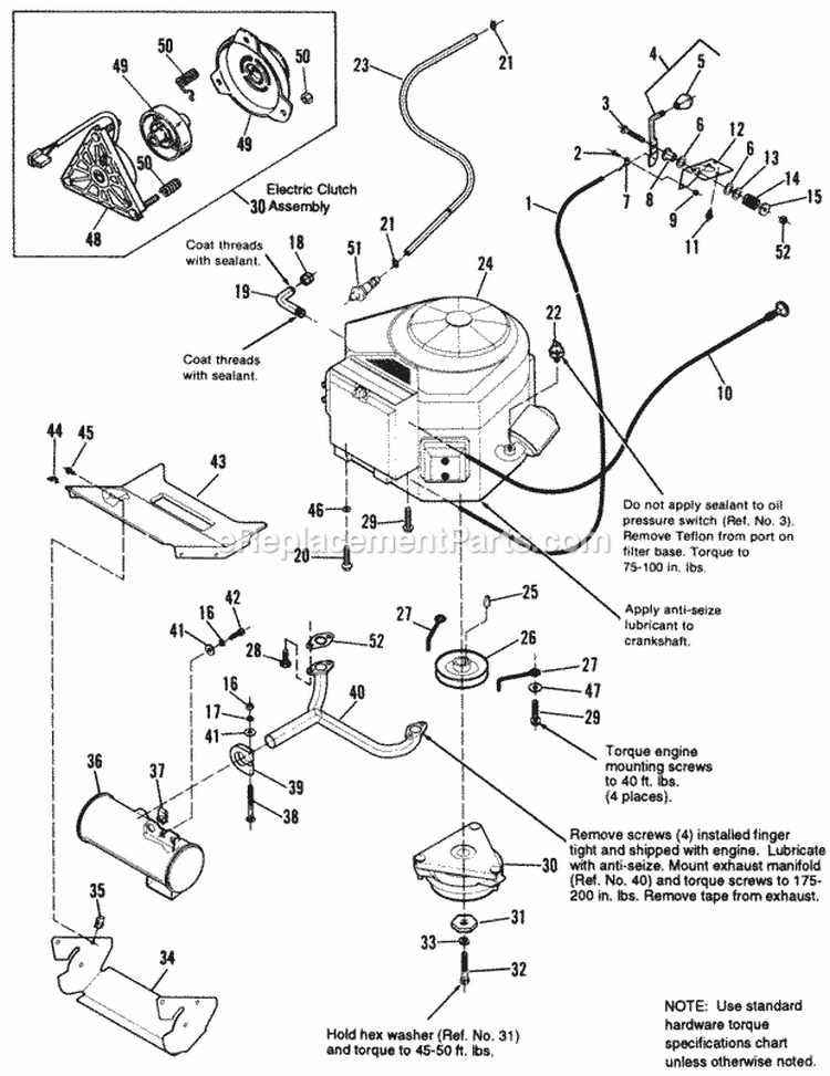Engine Group - Electric Clutch - 125  16Hp Twin Cylinder Briggs  Stratton Diagram and Parts List for 1692266  Simplicity Lawn Tractor